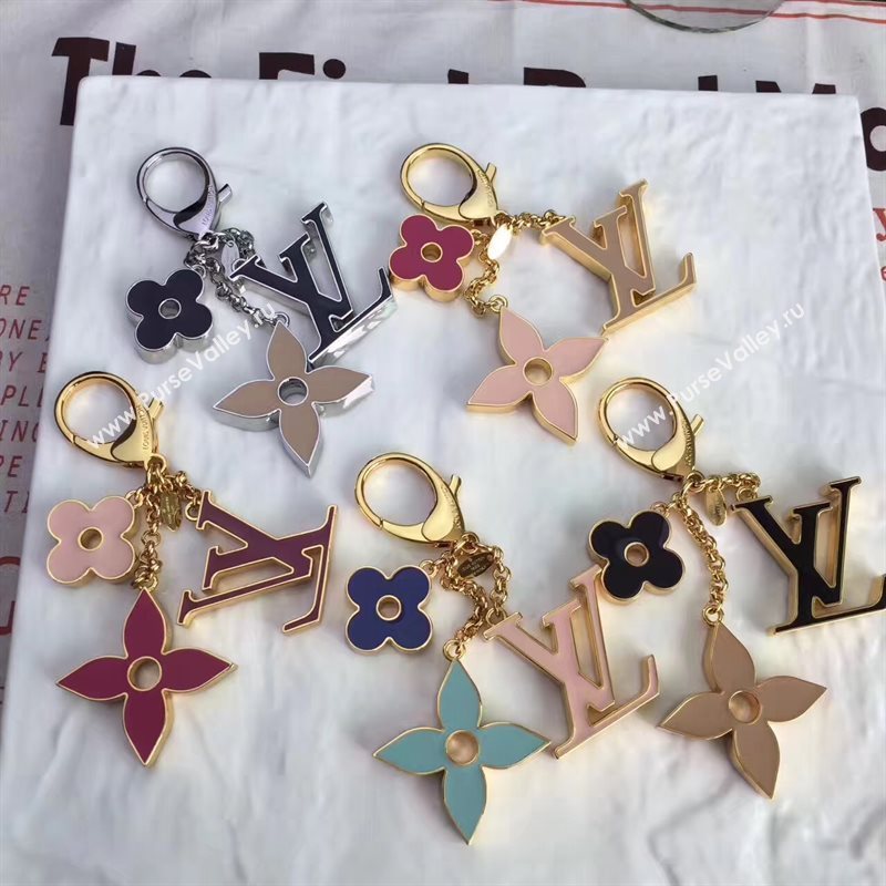 LV Louis Vuitton Fleur De Monogram Bag Charm and Key Holder Black M67119 6934