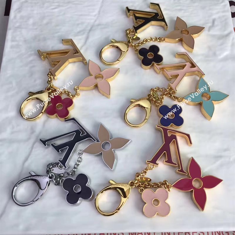 LV Louis Vuitton Fleur De Monogram Bag Charm and Key Holder Black M67119 6934