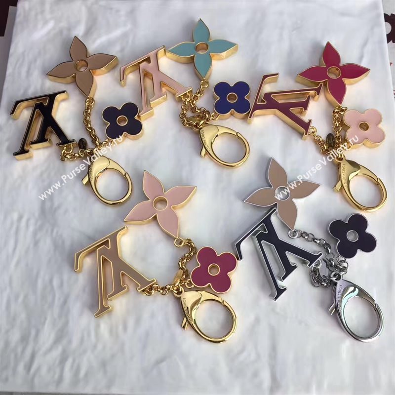 LV Louis Vuitton Fleur De Monogram Bag Charm and Key Holder Black M67119 6934