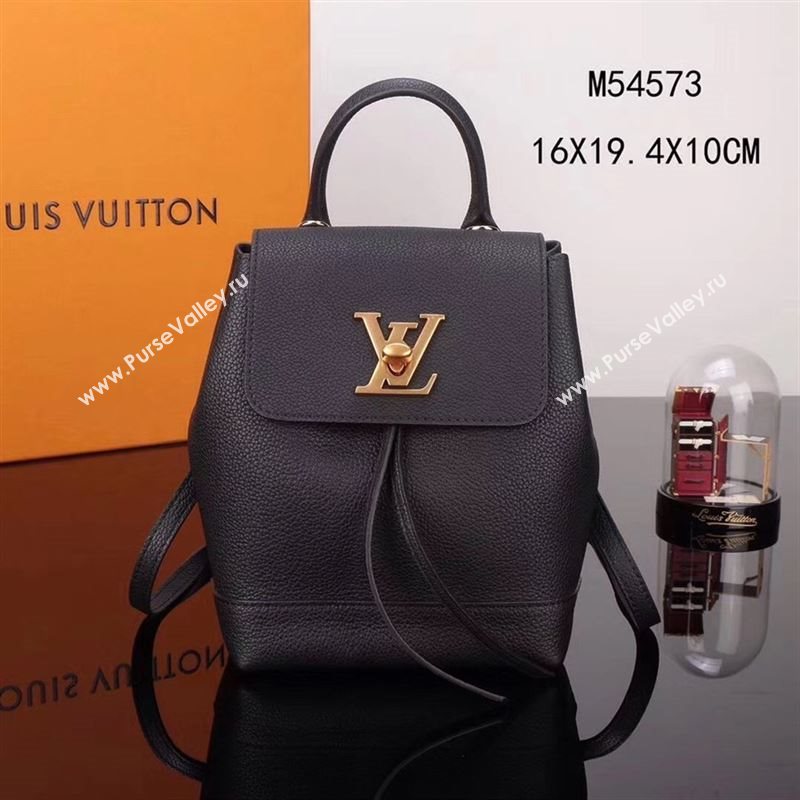 LV Louis Vuitton M54573 Lockme Mini Backpack Real Leather Bag Black