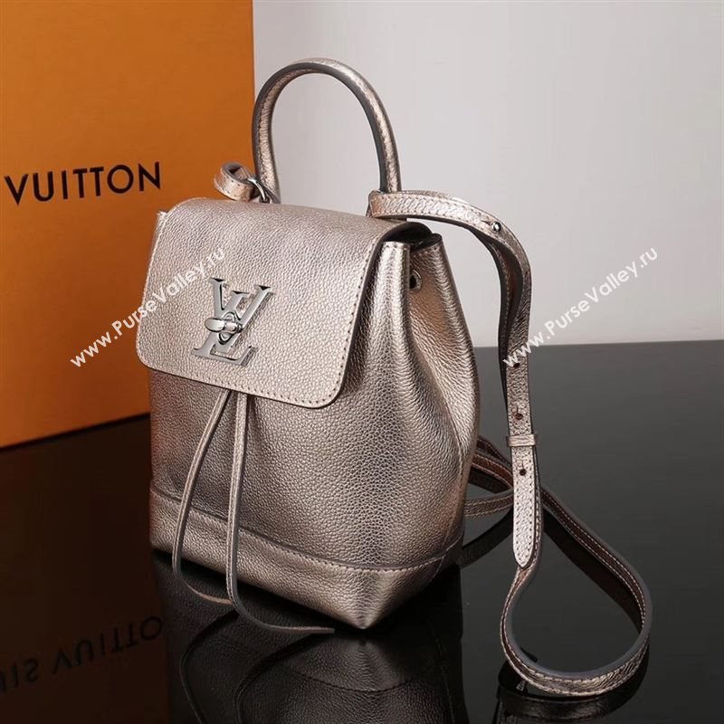 LV Louis Vuitton M54575 Lockme Mini Backpack Real Leather Bag Gold