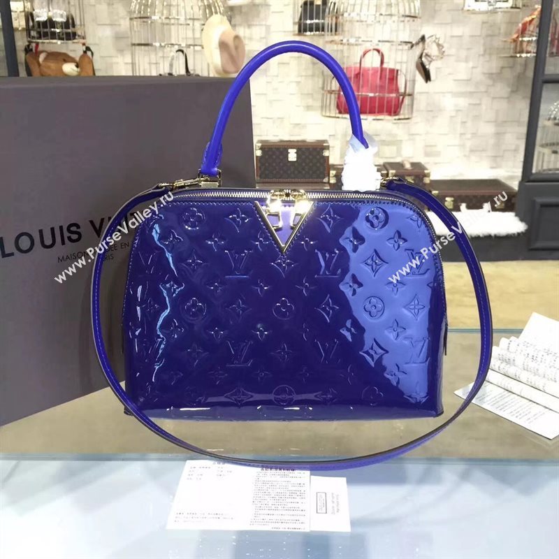 Louis Vuitton LV Melrose Handbag Monogram Patent Leather Bag Blue M42694 7002