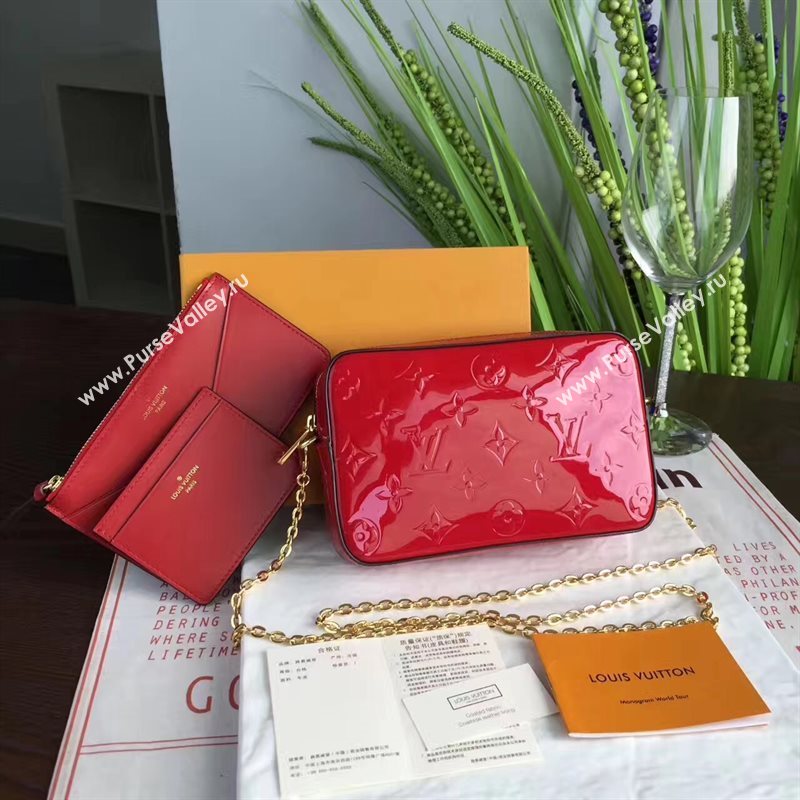 Louis Vuitton LV Camera Pouch Chain Bag Monogram Leather Handbag Red M64057 7023