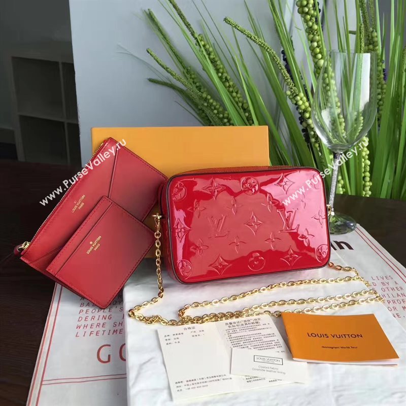 Louis Vuitton LV Camera Pouch Chain Bag Monogram Leather Handbag Red M64057 7023