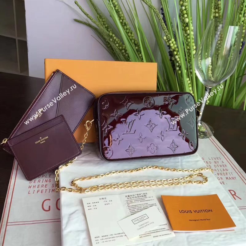 Louis Vuitton LV Camera Pouch Chain Bag Monogram Leather Handbag Wine M64057 7024