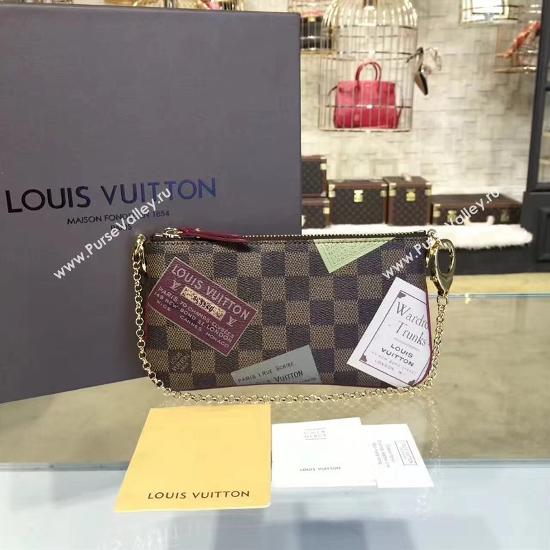 Louis Vuitton LV Pochette Milla Chain Bag Damier Handbag Coffee N63080 7027