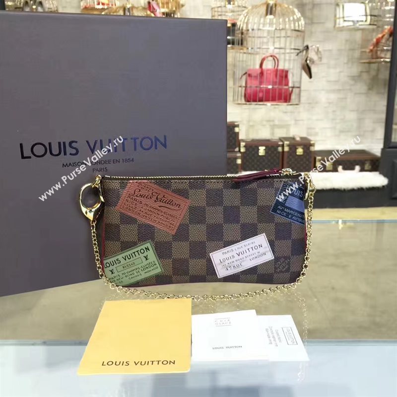 Louis Vuitton LV Pochette Milla Chain Bag Damier Handbag Coffee N63080 7027