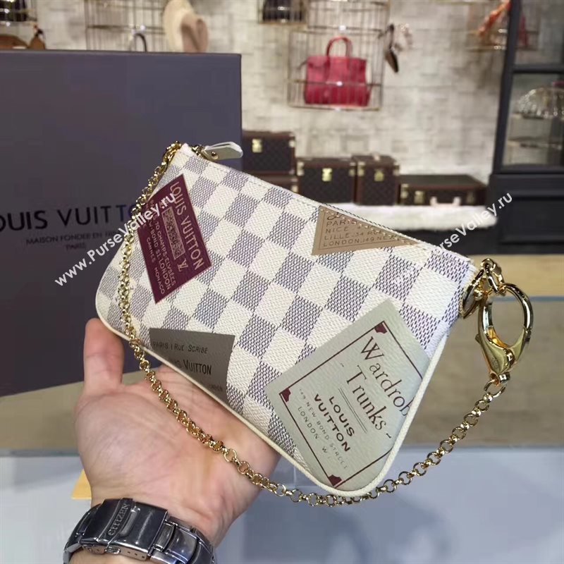 Louis Vuitton LV Pochette Milla Chain Bag Damier Handbag White N63078 7028