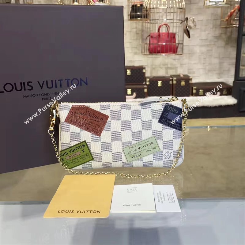 Louis Vuitton LV Pochette Milla Chain Bag Damier Handbag White N63078 7028