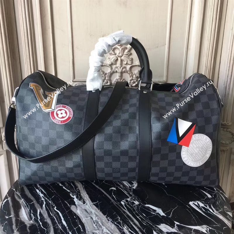 Louis Vuitton Men LV Keepall 45 Travelling Bag Damier League Handbag Gray N41057 7031