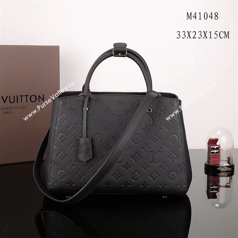 LV Louis Vuitton Montaigne Real Leather Handbag M41048 Monogram Bag Black