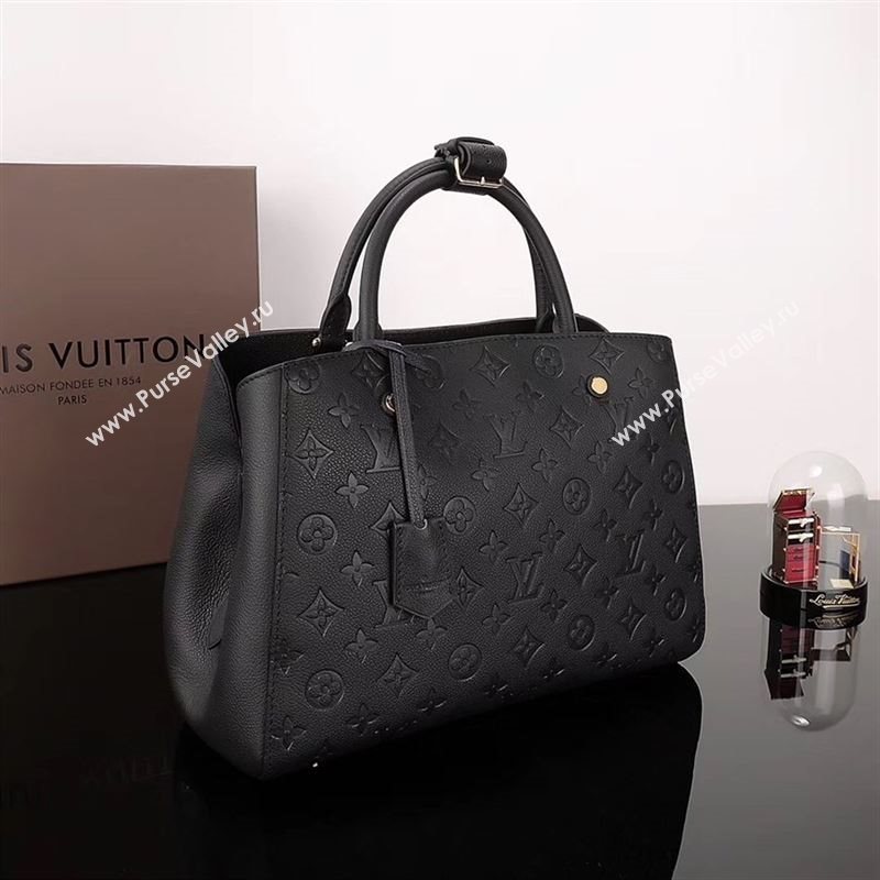 LV Louis Vuitton Montaigne Real Leather Handbag M41048 Monogram Bag Black