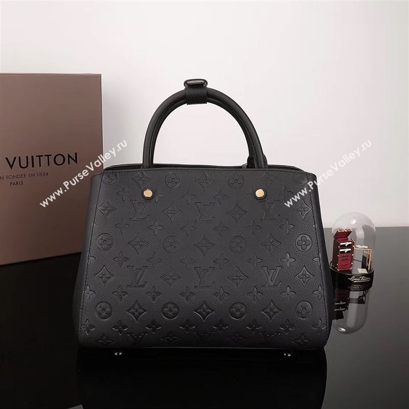 LV Louis Vuitton Montaigne Real Leather Handbag M41048 Monogram Bag Black