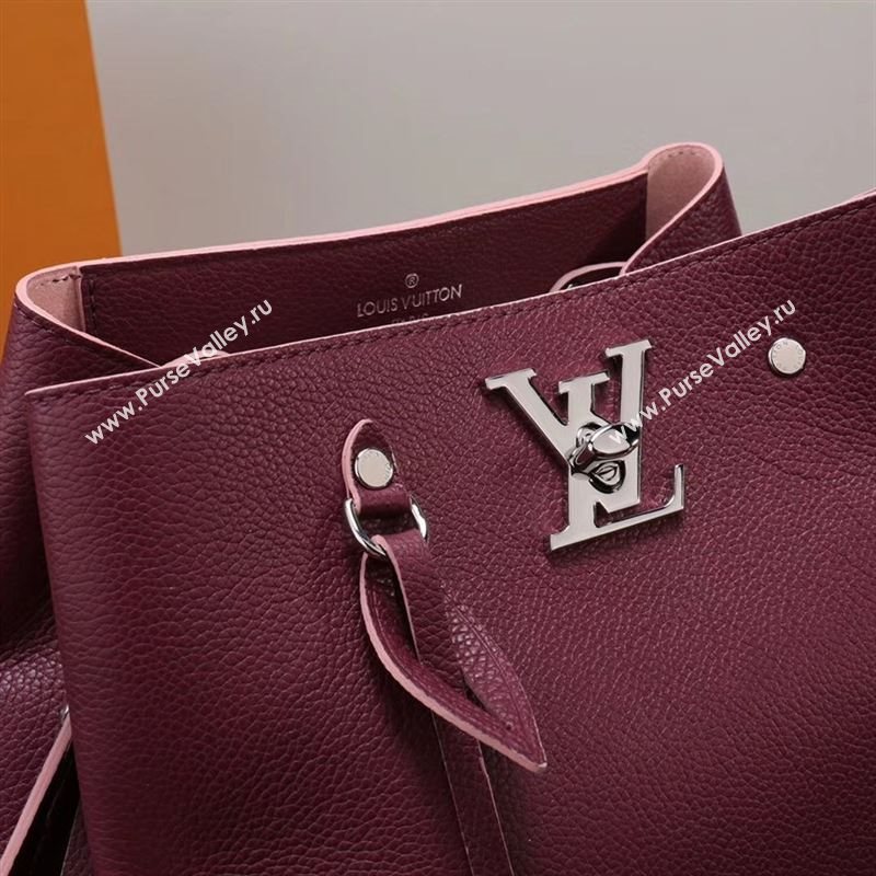 LV Louis Vuitton Lockme Bucket Bag M54680 Leather Handbag Wine