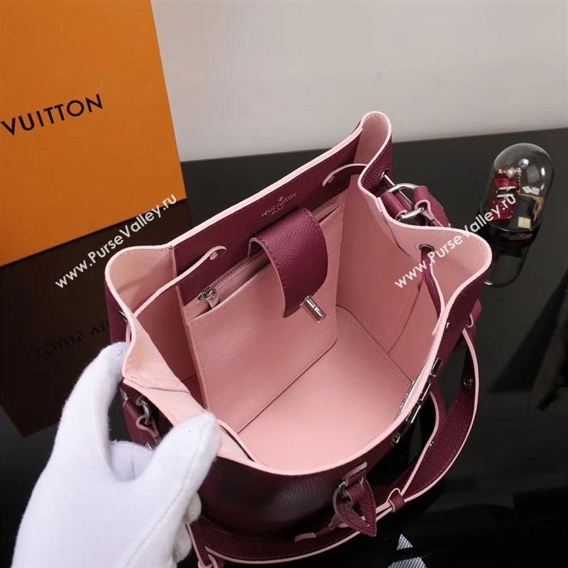 LV Louis Vuitton Lockme Bucket Bag M54680 Leather Handbag Wine