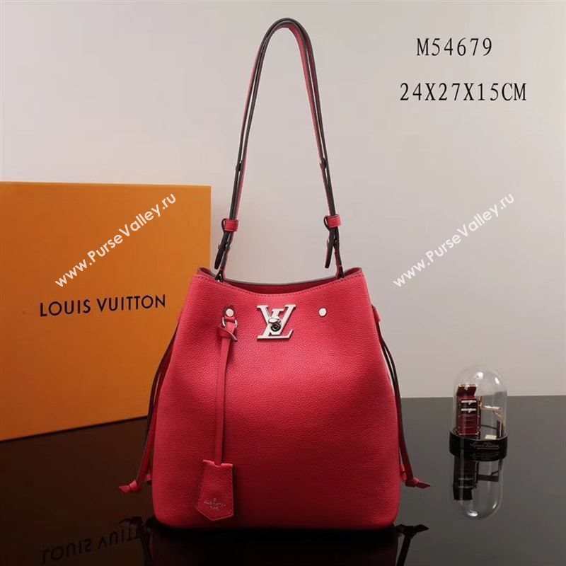 LV Louis Vuitton Lockme Bucket Bag M54679 Leather Handbag Red