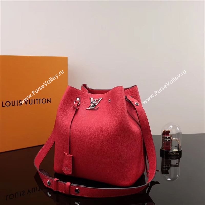 LV Louis Vuitton Lockme Bucket Bag M54679 Leather Handbag Red