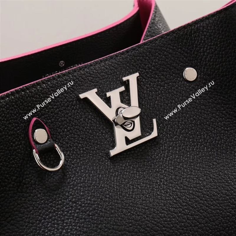 LV Louis Vuitton Lockme Bucket Bag M54677 Leather Handbag Black