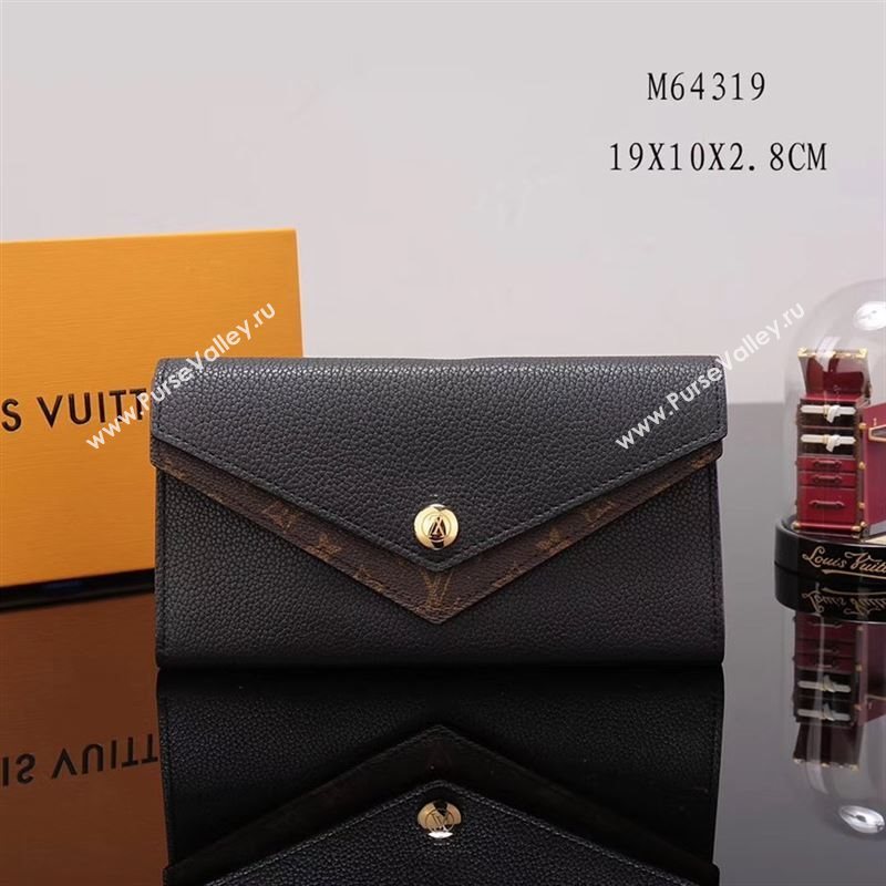 LV Louis Vuitton Monogram Double V Wallet Purse Bag M64319 Leather Clutch Black