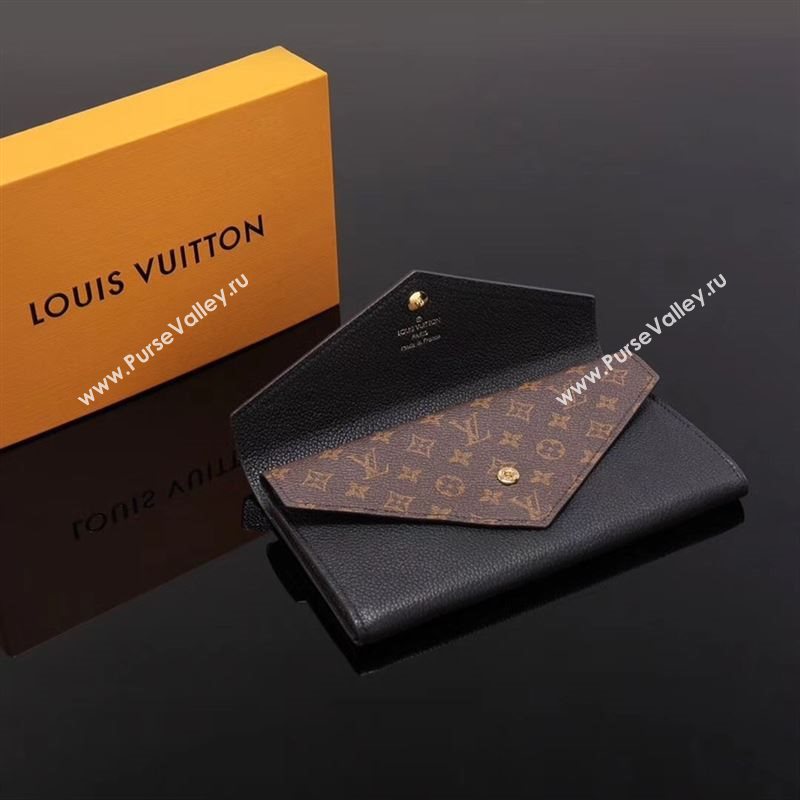 LV Louis Vuitton Monogram Double V Wallet Purse Bag M64319 Leather Clutch Black