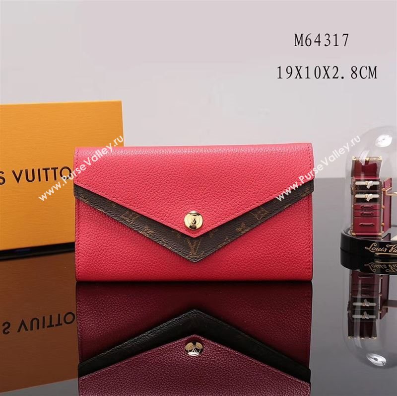 LV Louis Vuitton Monogram Double V Wallet Purse Bag M64317 Leather Clutch Red