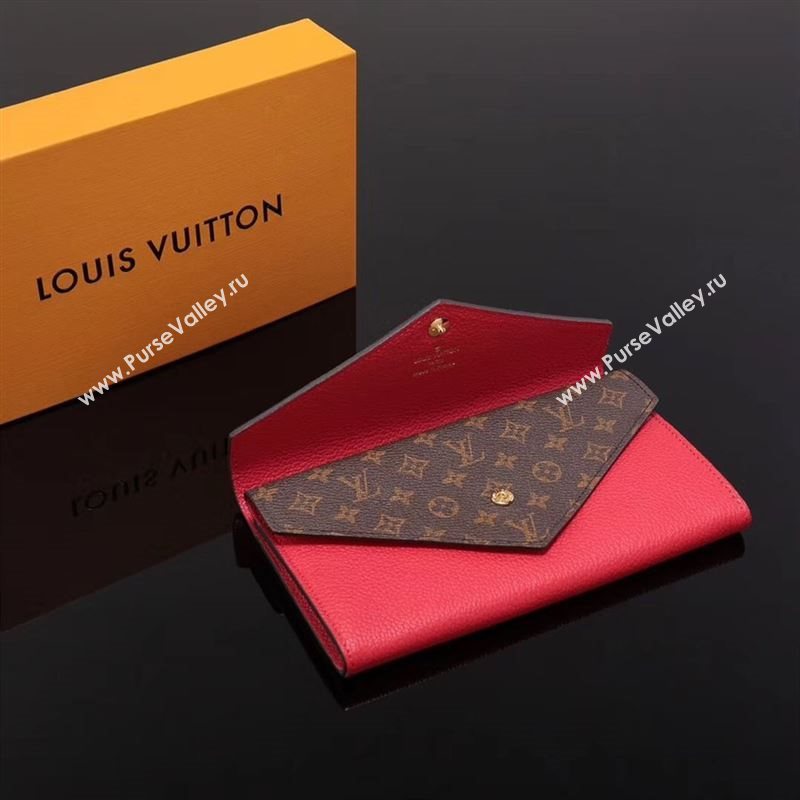 LV Louis Vuitton Monogram Double V Wallet Purse Bag M64317 Leather Clutch Red