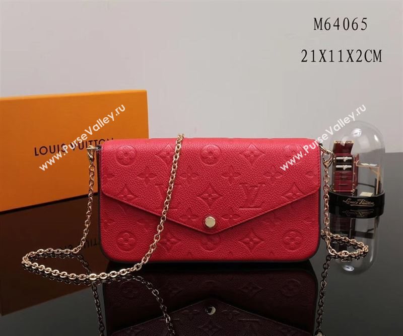 LV Louis Vuitton M64065 Pochette Felicie Bag Real Leather Handbag Red
