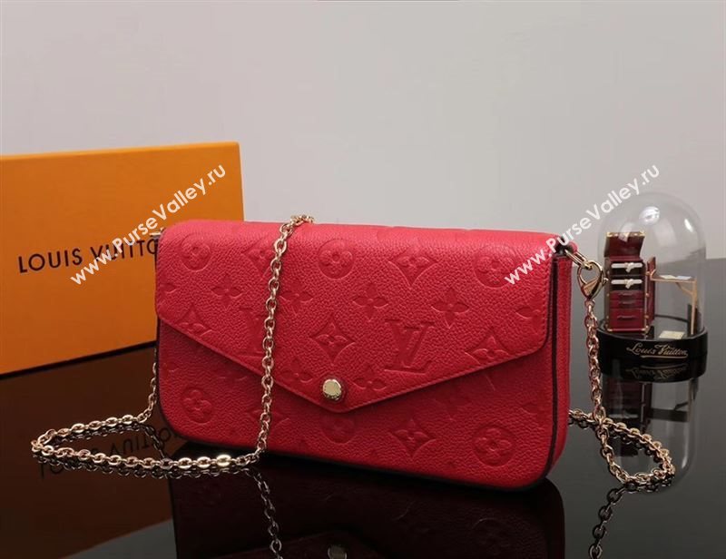 LV Louis Vuitton M64065 Pochette Felicie Bag Real Leather Handbag Red
