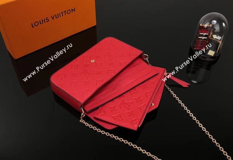 LV Louis Vuitton M64065 Pochette Felicie Bag Real Leather Handbag Red