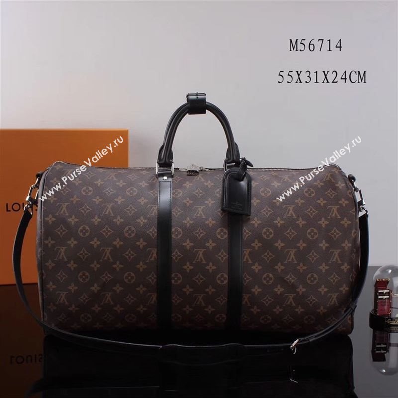 LV Louis Vuitton M56714 Monogram Keepall 55 Travelling Bag Handbag Black