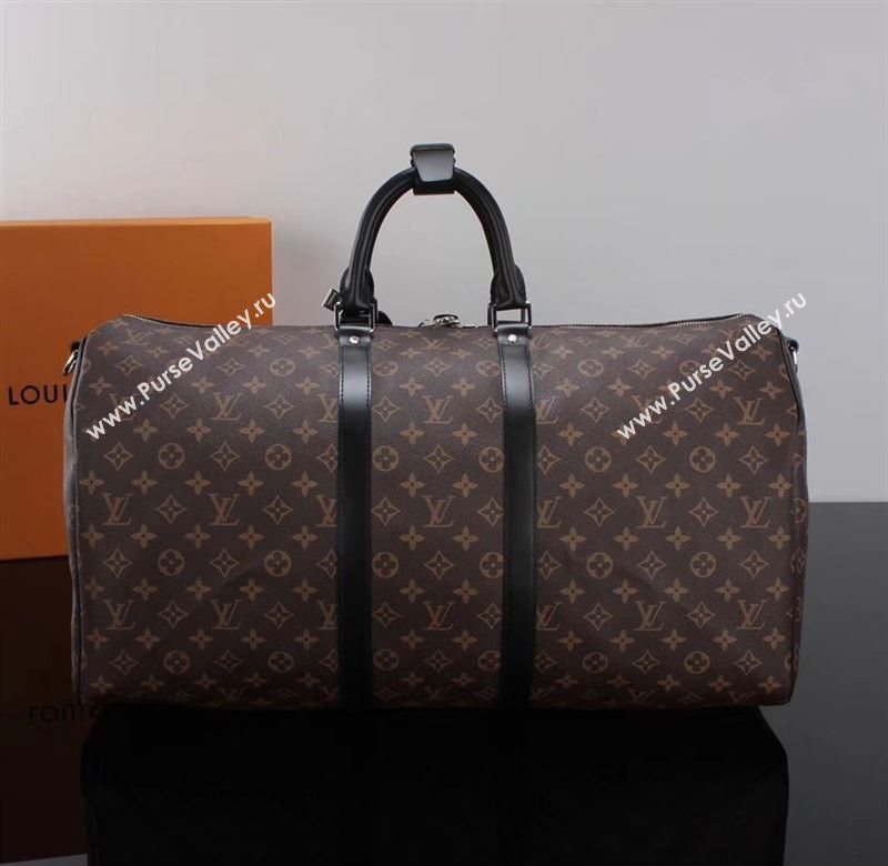 LV Louis Vuitton M56714 Monogram Keepall 55 Travelling Bag Handbag Black