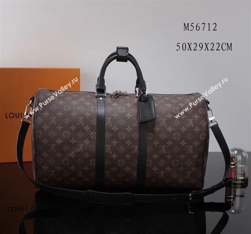 LV Louis Vuitton M56712 Monogram Keepall 50 Travelling Bag Handbag Black