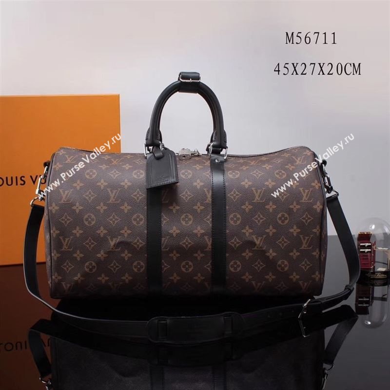 LV Louis Vuitton M56711 Monogram Keepall 45 Travelling Bag Handbag Black