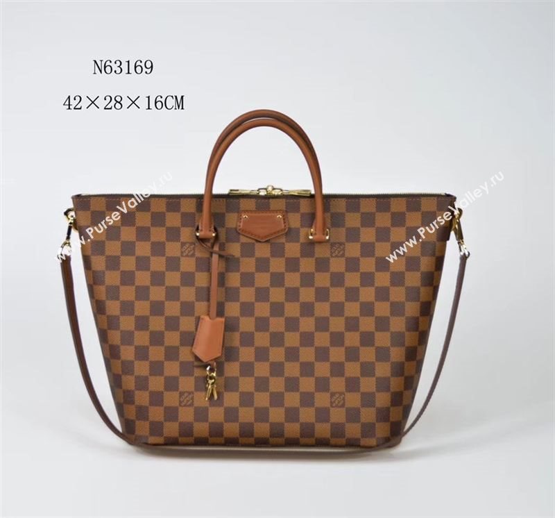 LV Louis Vuitton N63169 Damier Tote Handbag Belmont 24-hour Bag Brown
