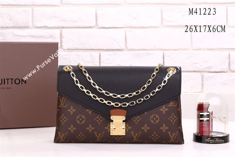 LV Louis Vuitton Pallas Chain Handbag M41223 Monogram Leather Bag Black