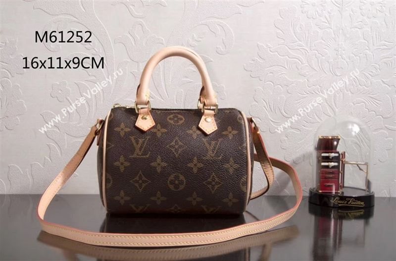 LV Louis Vuitton Nano Speedy 16 Bag M61252 Monogram Handbag Brown