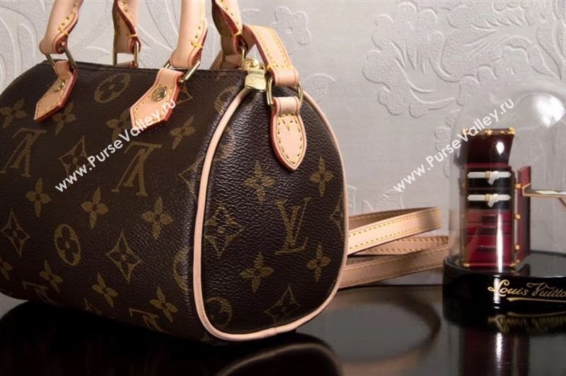 LV Louis Vuitton Nano Speedy 16 Bag M61252 Monogram Handbag Brown