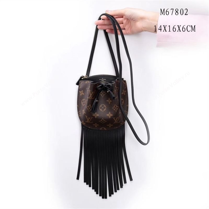 LV Louis Vuitton M67802 Noe Tassel Shoulder Bag Monogram Leather Handbag Black