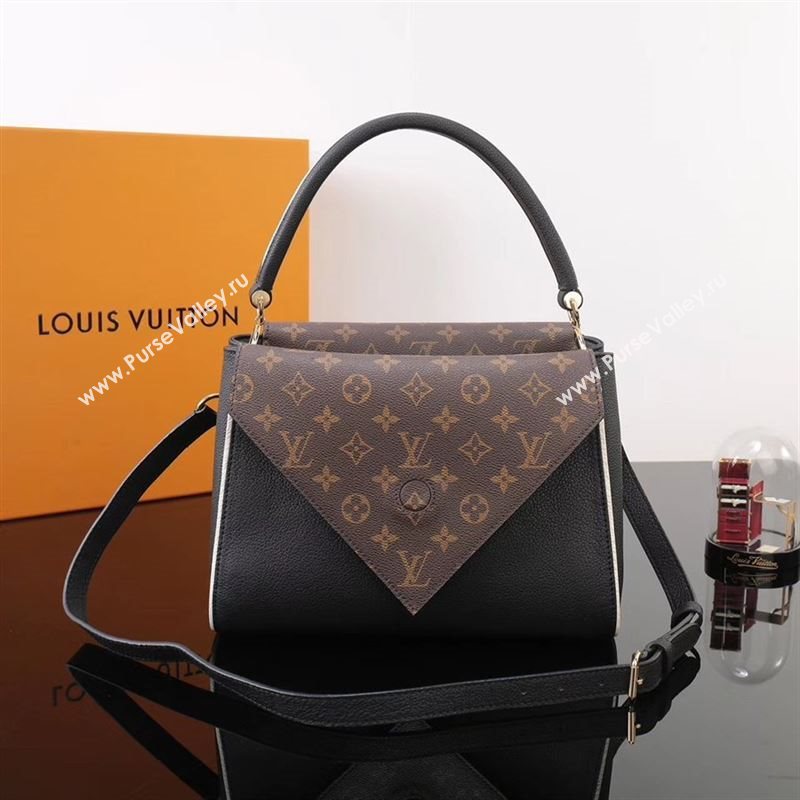 LV Louis Vuitton Monogram Double V Handbag M54439 Leather Shoulder Bag Black