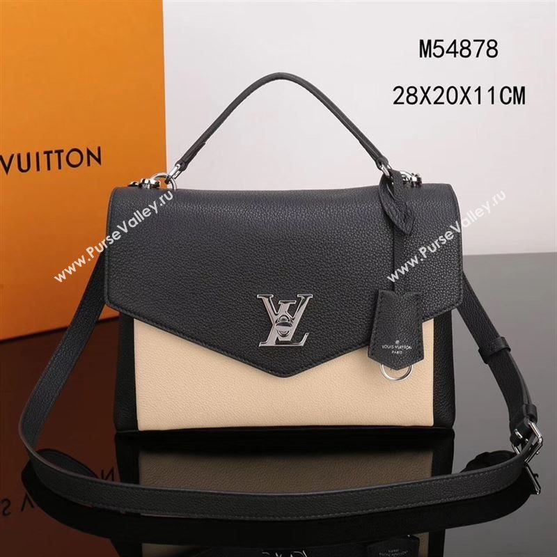 LV Louis Vuitton My Lockme Handbag M54878 Real Leather Bag Black&Beige