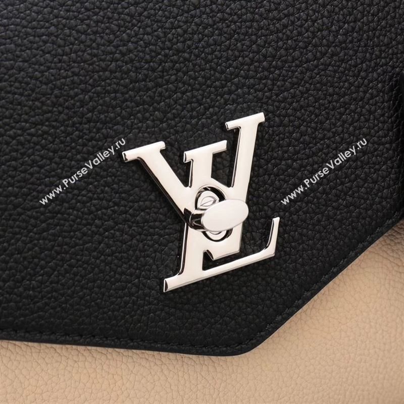 LV Louis Vuitton My Lockme Handbag M54878 Real Leather Bag Black&Beige