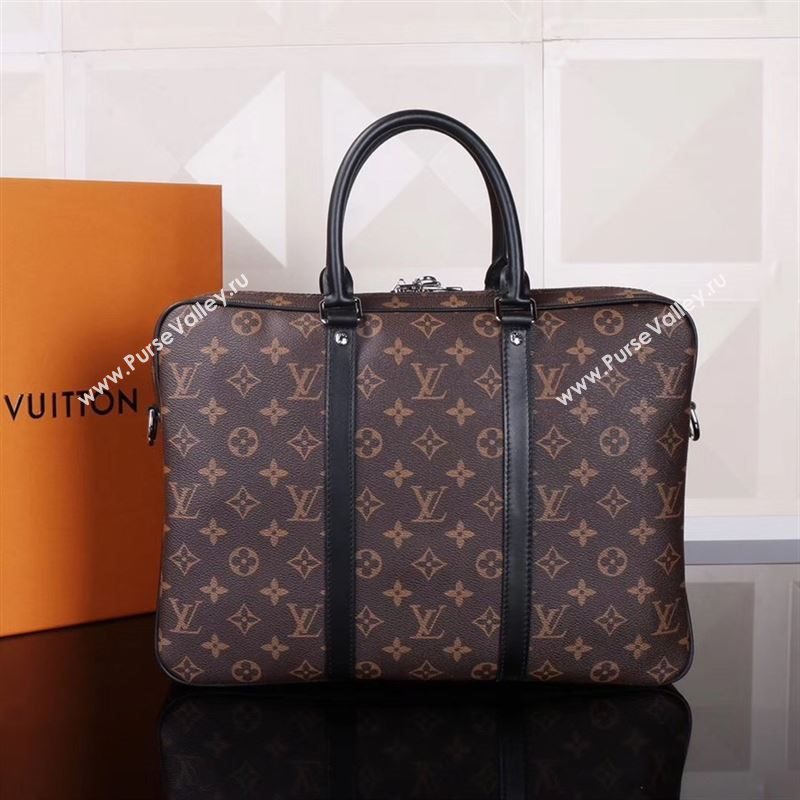 Men LV Louis Vuitton Porte-documents Voyage Handbag M52005 Monogram Bag Brown