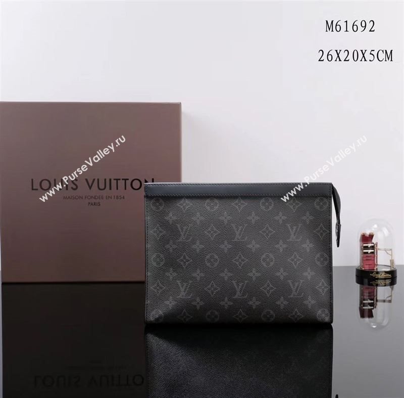 Men LV Louis Vuitton M61692 Pochette Voyage Clutch Bag Monogram Handbag Gray