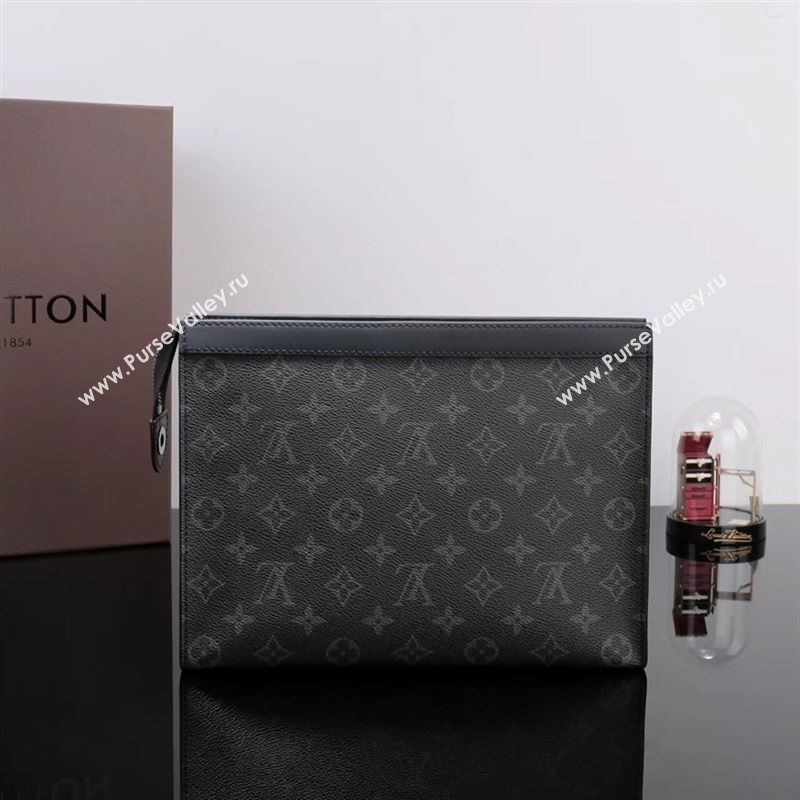 Men LV Louis Vuitton M61692 Pochette Voyage Clutch Bag Monogram Handbag Gray