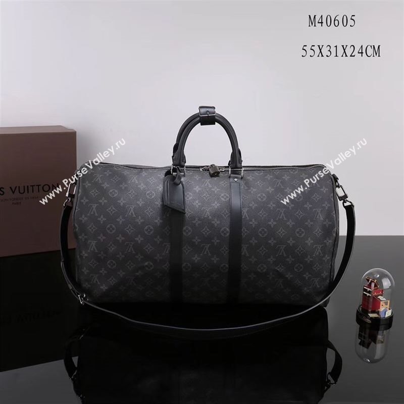 Men LV Louis Vuitton M40605 Keepall 55 Handbag Monogram Travelling Bag Gray