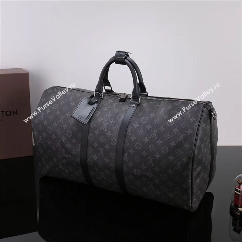 Men LV Louis Vuitton M40605 Keepall 55 Handbag Monogram Travelling Bag Gray