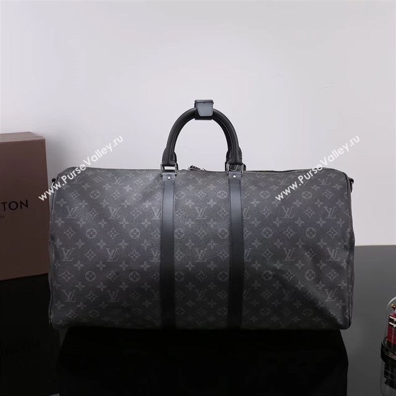 Men LV Louis Vuitton M40605 Keepall 55 Handbag Monogram Travelling Bag Gray