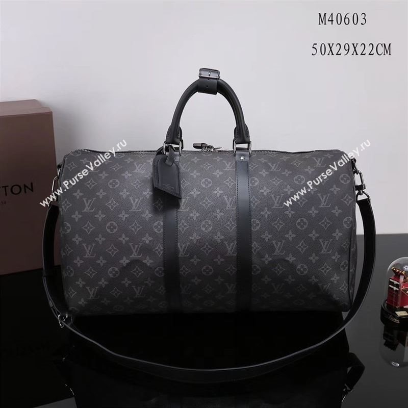 Men LV Louis Vuitton M40603 Keepall 50 Handbag Monogram Travelling Bag Gray