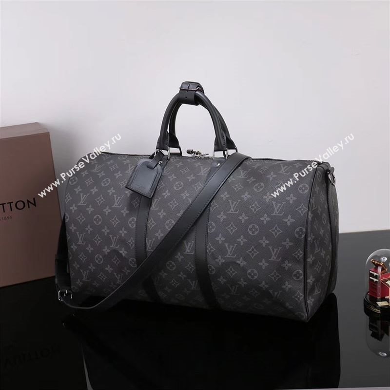 Men LV Louis Vuitton M40603 Keepall 50 Handbag Monogram Travelling Bag Gray