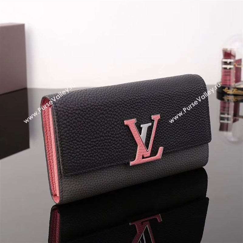 LV Louis Vuitton M62128 Capucines Wallet Clutch Bag Leather Handbag Black&Gray